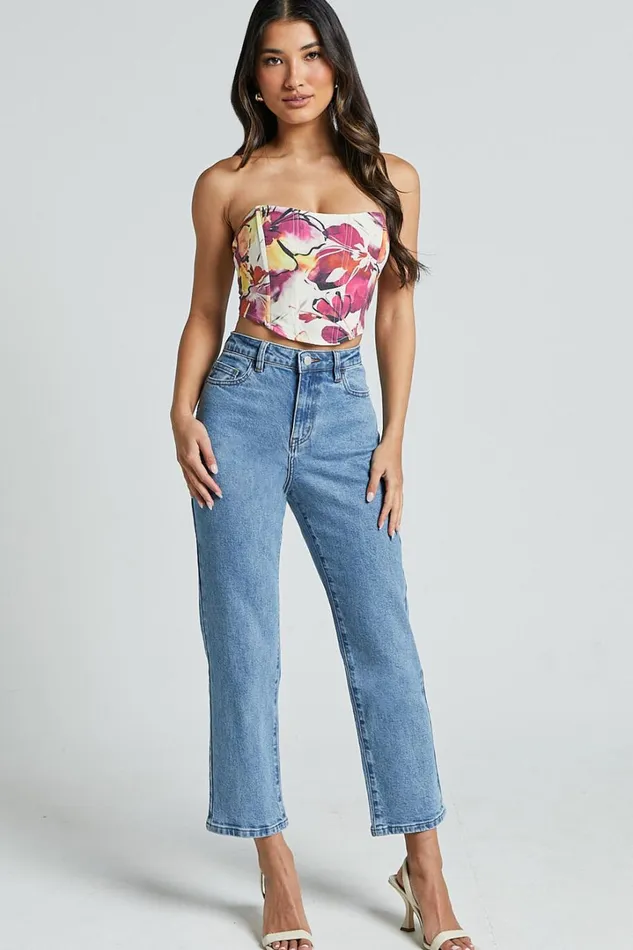 Elizabeth Top 8211 Strapless Corset Crop Top In Dahlia Dusk Floral Women Showpo Tops