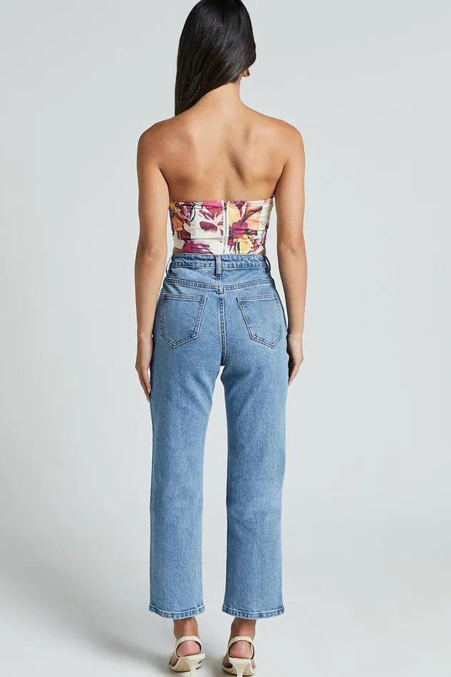 Elizabeth Top 8211 Strapless Corset Crop Top In Dahlia Dusk Floral Women Showpo Tops
