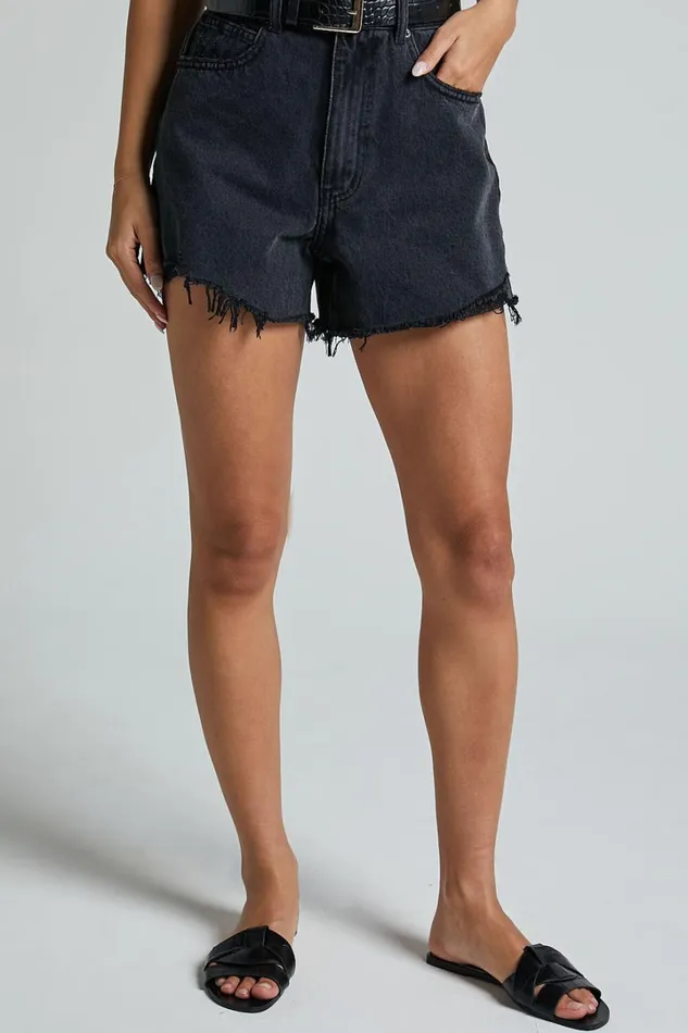 Eloisa Shorts 8211 Recycled Cotton Raw Hem Denim Shorts In Black Wash Women Showpo Denim