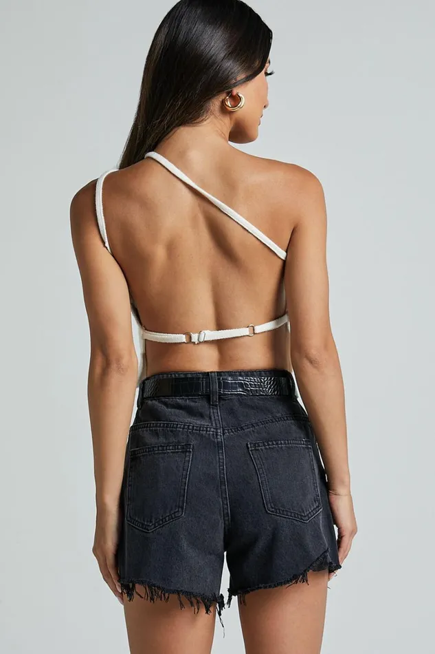 Eloisa Shorts 8211 Recycled Cotton Raw Hem Denim Shorts In Black Wash Women Showpo Denim