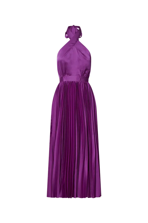 Eloise Midi Dress 8211 Halter Neck Pleated Dress In Grape Women Showpo Dresses