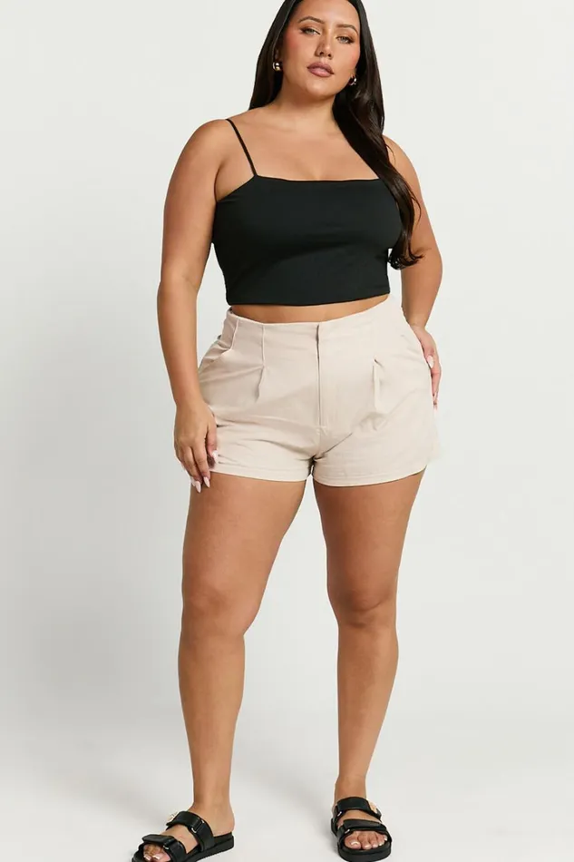Elyssa Shorts 8211 Pleat Detail Shorts In Beige Women Showpo Shorts