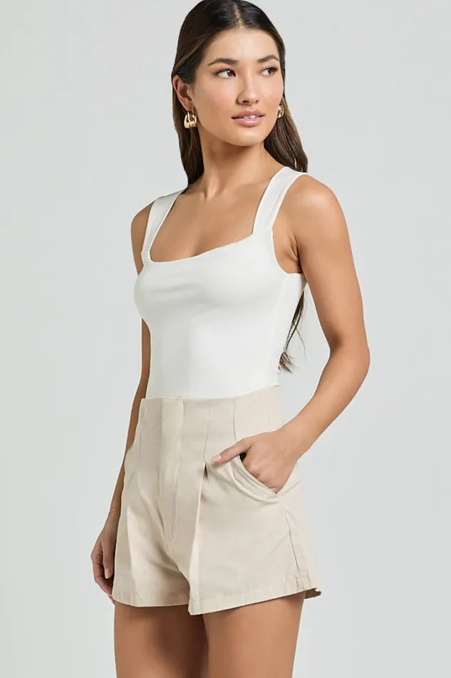 Elyssa Shorts 8211 Pleat Detail Shorts In Beige Women Showpo Shorts