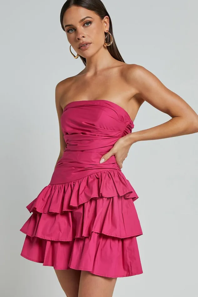 Emerie Mini Dress 8211 Strapless Ruffle Skirt Dress In Pink Women Showpo Dresses