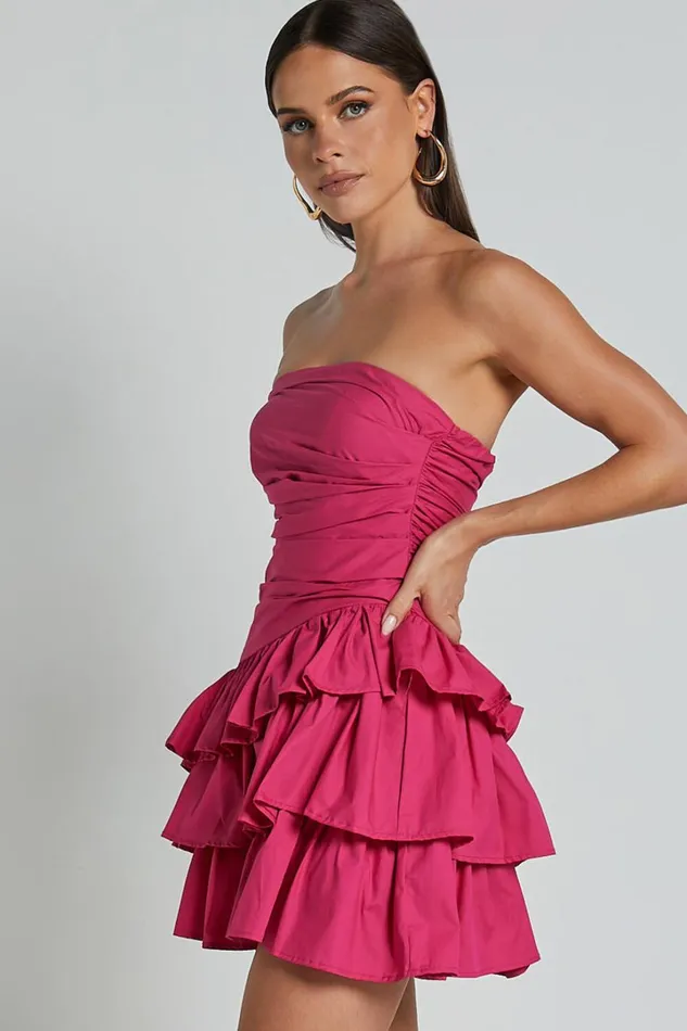 Emerie Mini Dress 8211 Strapless Ruffle Skirt Dress In Pink Women Showpo Dresses
