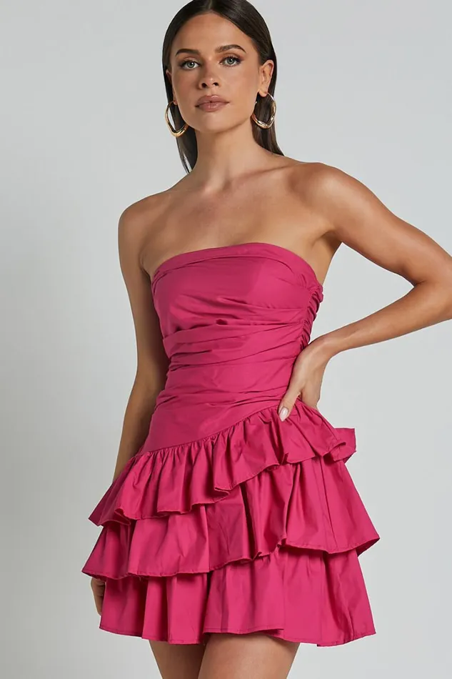 Emerie Mini Dress 8211 Strapless Ruffle Skirt Dress In Pink Women Showpo Dresses