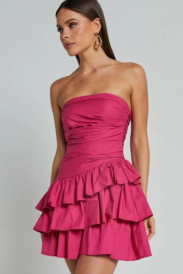 Emerie Mini Dress 8211 Strapless Ruffle Skirt Dress In Pink Women Showpo Dresses