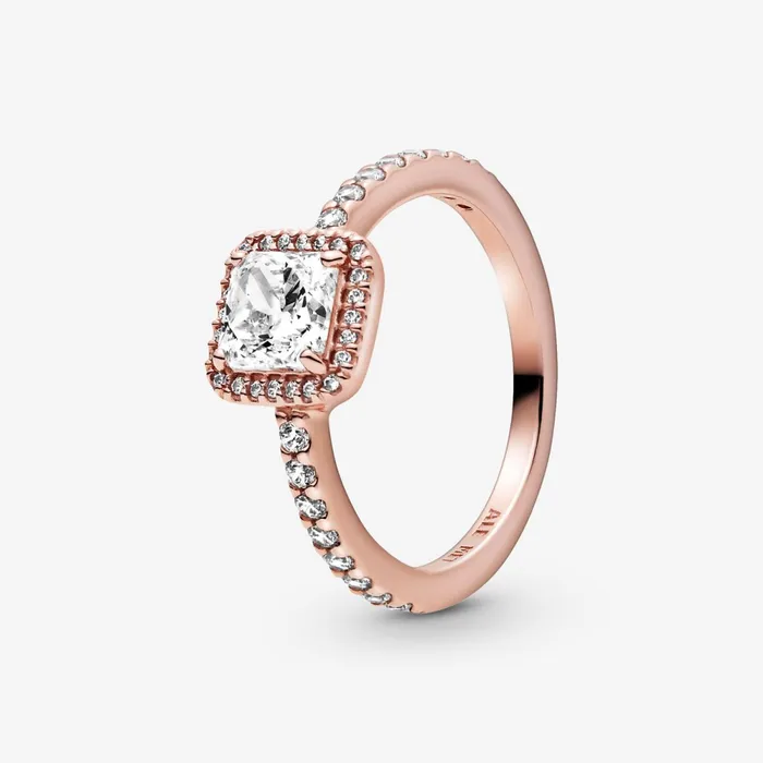Engagement Rings Women Pandora Square Sparkle Halo Ring Rose Gold Plated