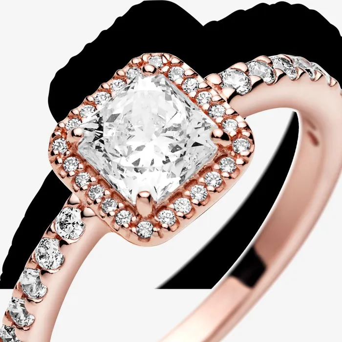 Engagement Rings Women Pandora Square Sparkle Halo Ring Rose Gold Plated