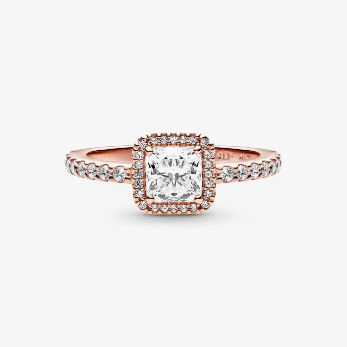 Engagement Rings Women Pandora Square Sparkle Halo Ring Rose Gold Plated