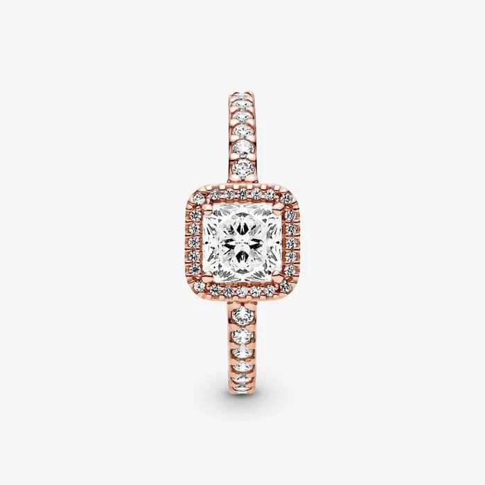Engagement Rings Women Pandora Square Sparkle Halo Ring Rose Gold Plated