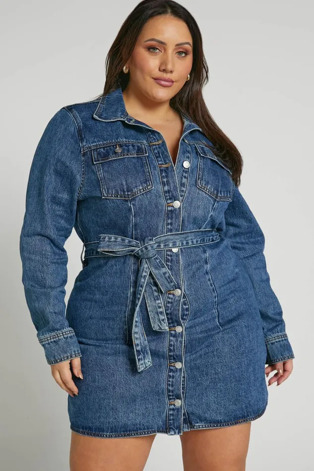 Enriquetta Mini Dress 8211 Cotton Denim Long Sleeve Button Up Dress In Blue Women Showpo Denim