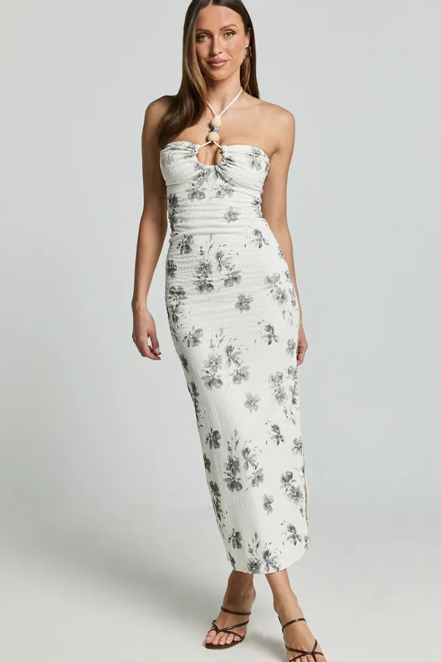 Evaline Midi Dress 8211 Halter Neck Cut Out Front Slip Dress In Black And White Floral Women Showpo Dresses Evaline Midi Dress 8211 Halter Neck Cut Out Front Slip Dress In Black And White Floral Women Showpo Dresses