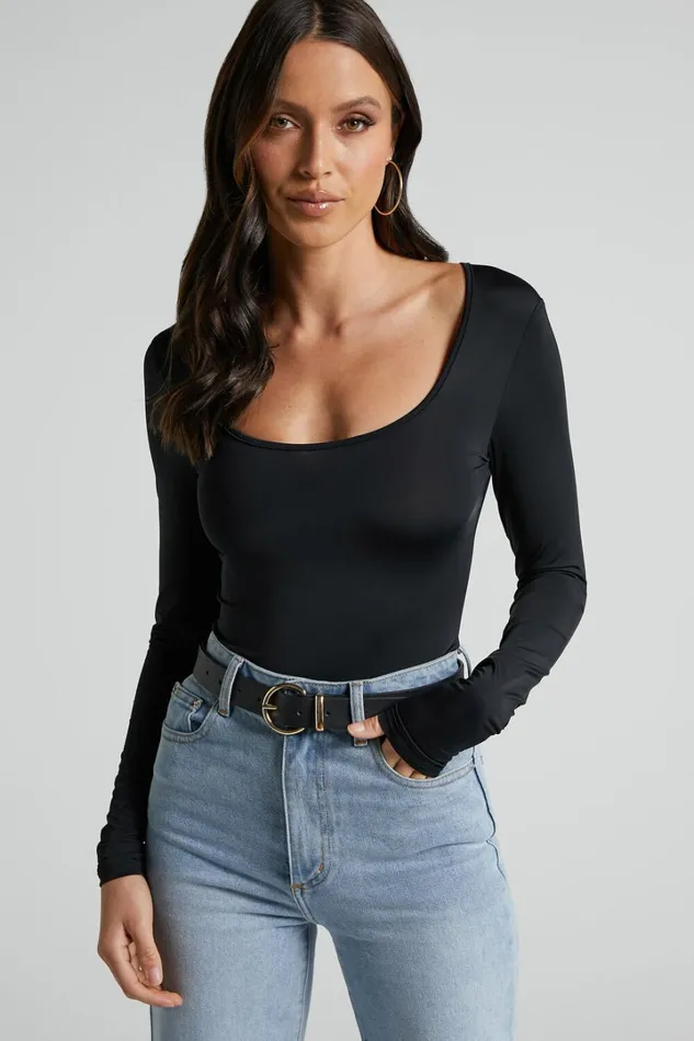 Evelina Bodysuit 8211 Scoop Neck Bodysuit In Black Women Showpo Basics