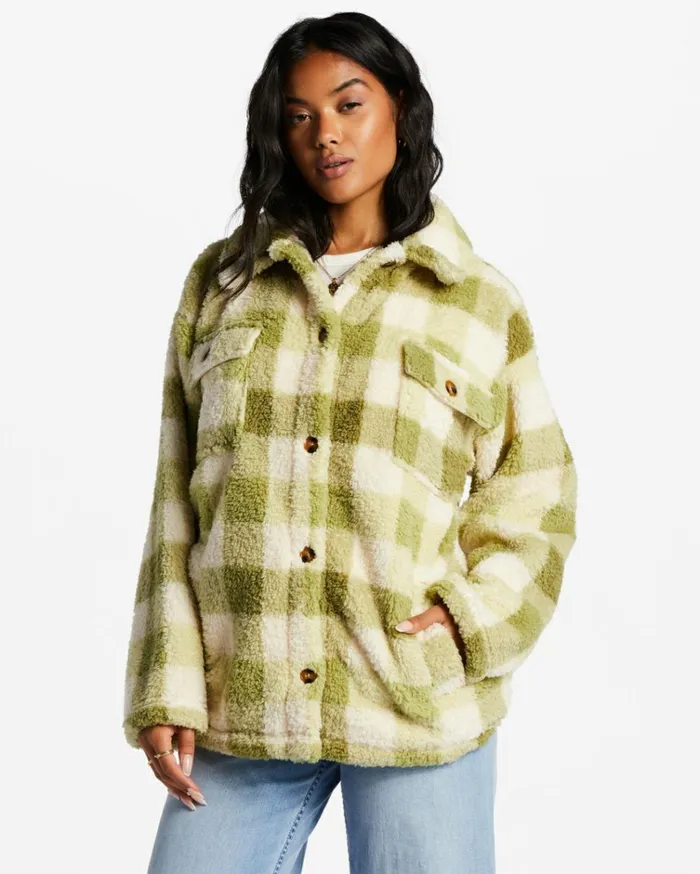Fairbanks ButtonUp Teddy Bear Jacket Green Eyes Women Billabong Sweatshirts and Fleece