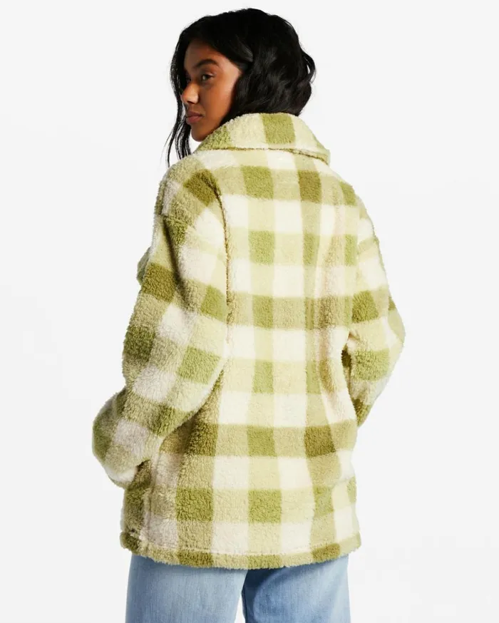 Fairbanks ButtonUp Teddy Bear Jacket Green Eyes Women Billabong Sweatshirts and Fleece