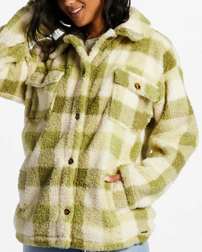 Fairbanks ButtonUp Teddy Bear Jacket Green Eyes Women Billabong Sweatshirts and Fleece