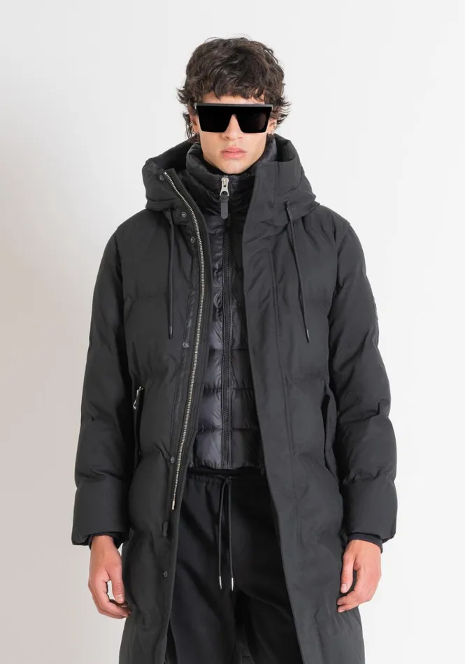 Field Jackets And Coats Men Antony Morato Long Regular Fit Down Jacket In Technical Fabric And Synthetic Padding Black