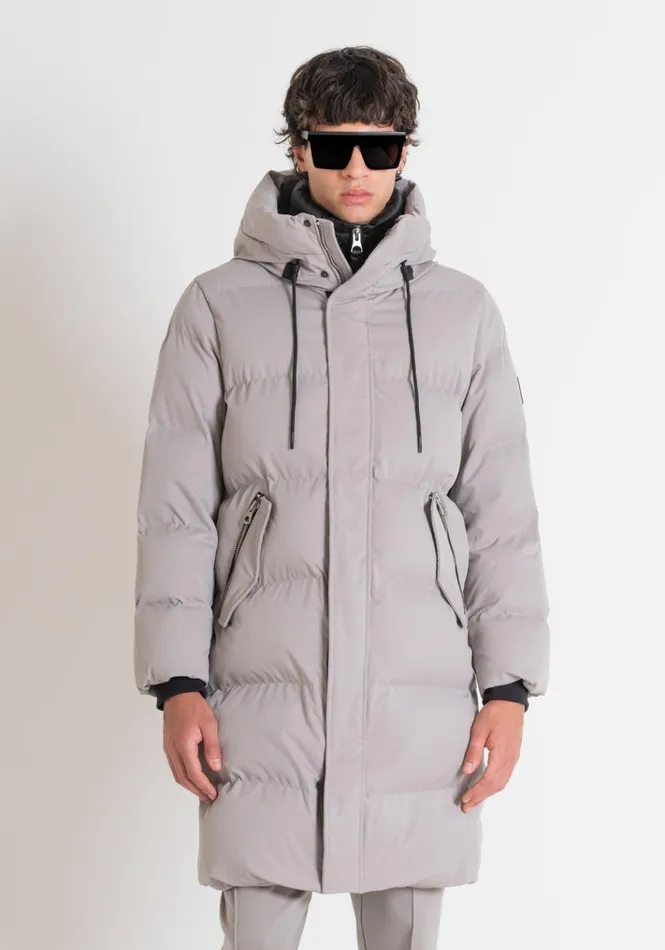 Field Jackets And Coats Men Antony Morato Long Regular Fit Down Jacket In Technical Fabric And Synthetic Padding Clay