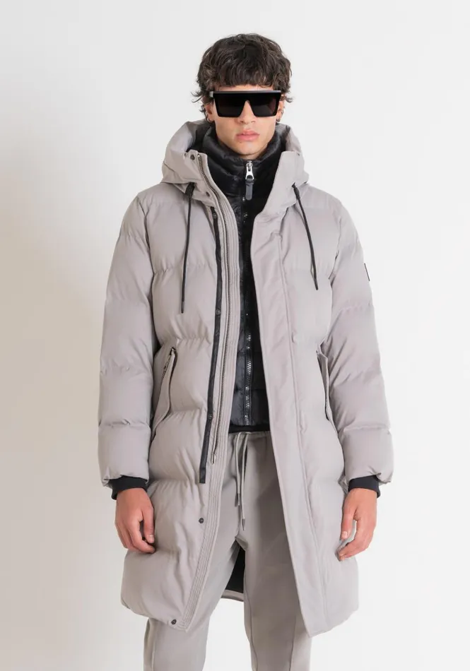 Field Jackets And Coats Men Antony Morato Long Regular Fit Down Jacket In Technical Fabric And Synthetic Padding Clay