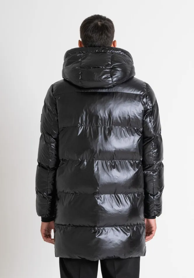 Field Jackets And Coats Men Antony Morato Long Relaxed Fit Glossy Down Jacket With Dupont Sorona Padding Black