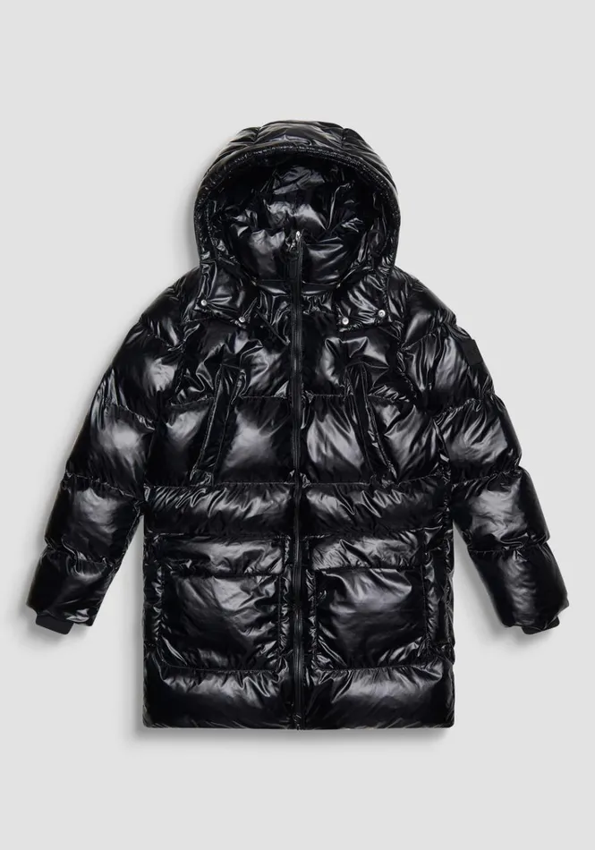 Field Jackets And Coats Men Antony Morato Long Relaxed Fit Glossy Down Jacket With Dupont Sorona Padding Black