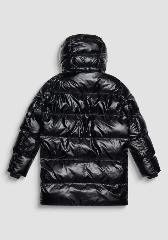 Field Jackets And Coats Men Antony Morato Long Relaxed Fit Glossy Down Jacket With Dupont Sorona Padding Black