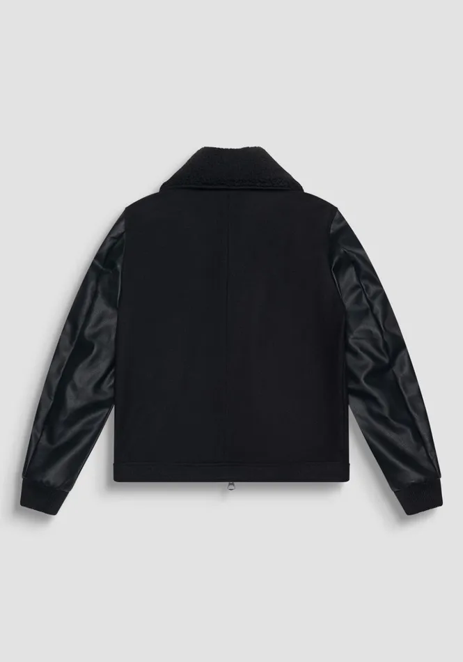 Field Jackets And Coats Men Antony Morato Regular Fit Coat In Wool Blend Fabric With Faux Leather Sleeves Black