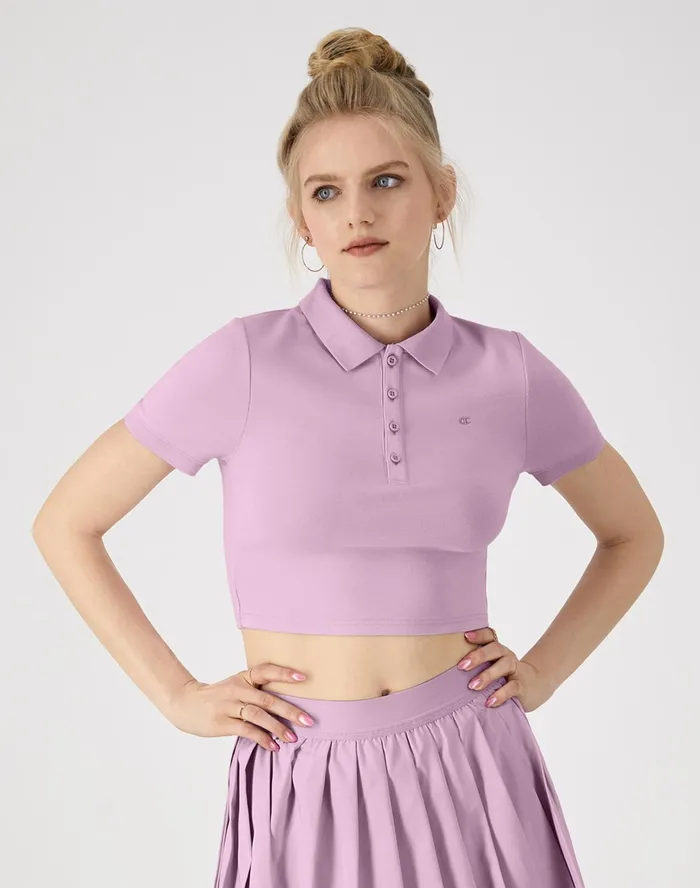 Fitted Polo C Logo Pale Iris Purple Women Champion TShirts and Tops