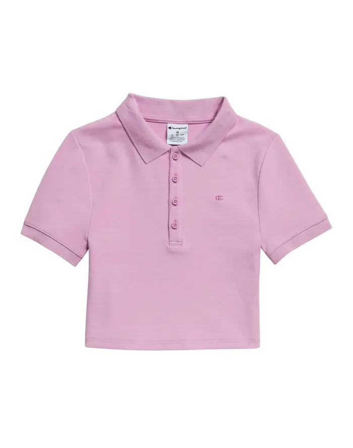 Fitted Polo C Logo Pale Iris Purple Women Champion TShirts and Tops