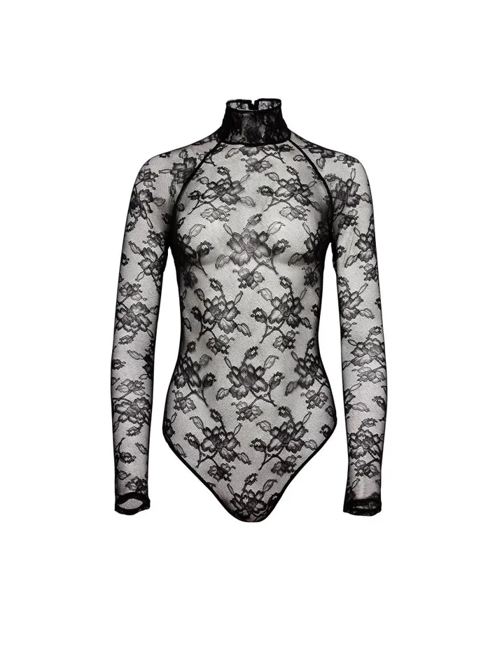 Fleur Du Mal Bodysuits Women High Neck Lace Bodysuit Black Fleur Du Mal Bodysuits Women High Neck Lace Bodysuit Black