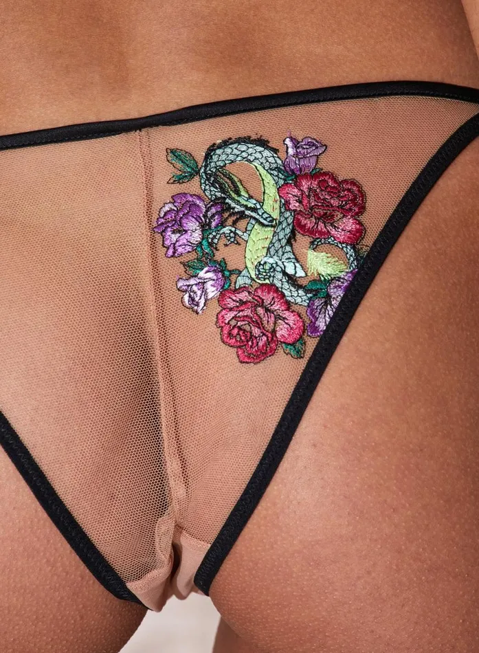 Fleur Du Mal Cheekys and Hiphuggers Women Dragon Embroidery Cheeky Black Fleur Du Mal Cheekys and Hiphuggers Women Dragon Embroidery Cheeky Black