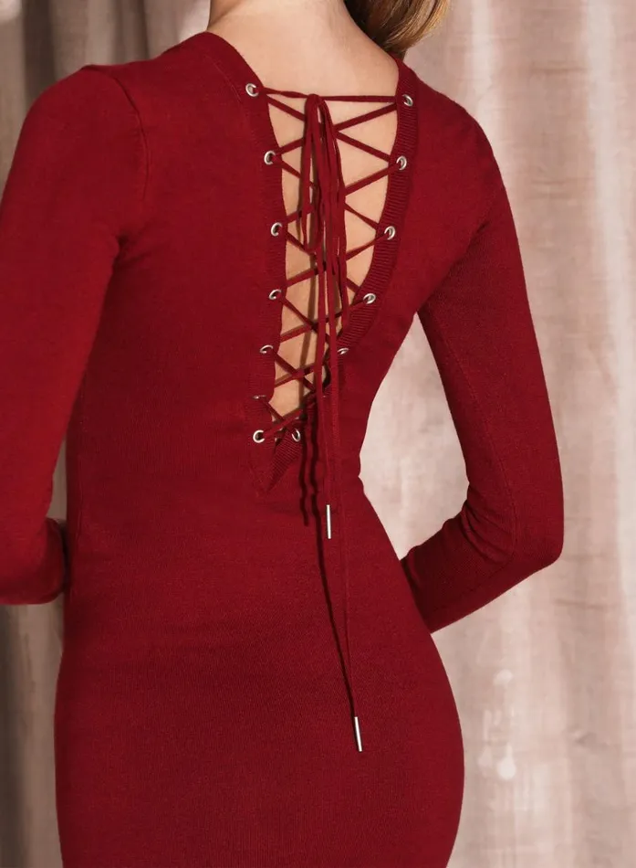 Fleur Du Mal Dresses Women Knit Lace Up Midi Dress Cinnamon Fleur Du Mal Dresses Women Knit Lace Up Midi Dress Cinnamon