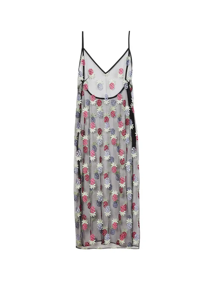 Fleur Du Mal Dresses Women Pineapple Embroidery Slip Dress Black Fleur Du Mal Dresses Women Pineapple Embroidery Slip Dress Black
