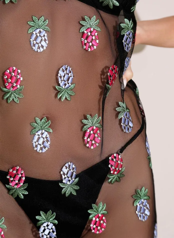 Fleur Du Mal Dresses Women Pineapple Embroidery Slip Dress Black Fleur Du Mal Dresses Women Pineapple Embroidery Slip Dress Black