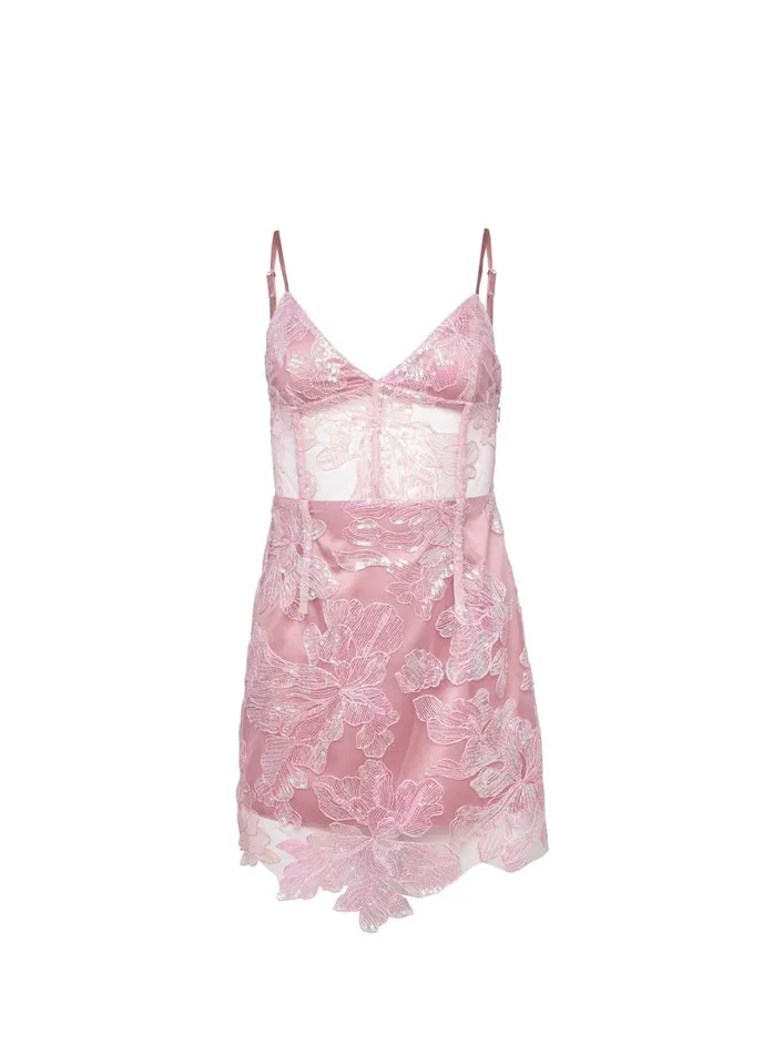 Fleur Du Mal Dresses Women Sequin Floral Embroidered Mini Dress Rose Gold Fleur Du Mal Dresses Women Sequin Floral Embroidered Mini Dress Rose Gold