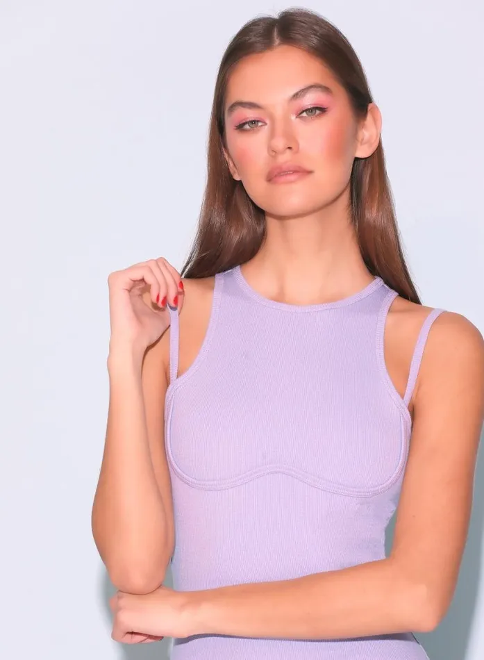 Fleur Du Mal Dresses Women Strappy Ribbed Maxi Dress Lavender Blue Fleur Du Mal Dresses Women Strappy Ribbed Maxi Dress Lavender Blue