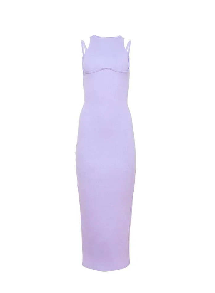 Fleur Du Mal Dresses Women Strappy Ribbed Maxi Dress Lavender Blue Fleur Du Mal Dresses Women Strappy Ribbed Maxi Dress Lavender Blue