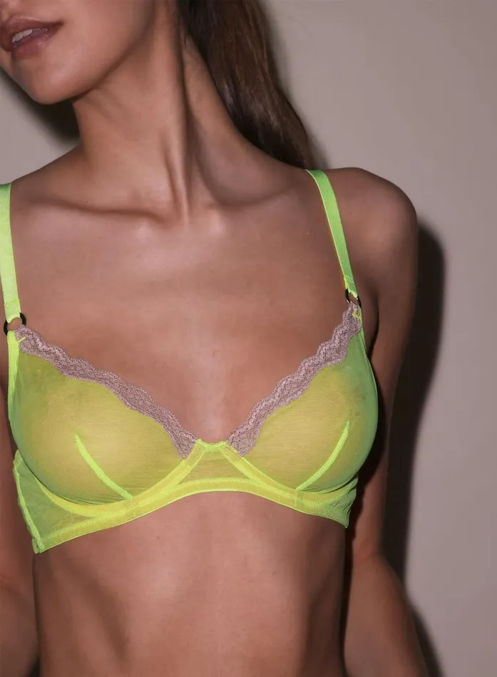 Fleur Du Mal Fuller Cup Bras Women Sheer Tulle Demi Bra Neon Lemon