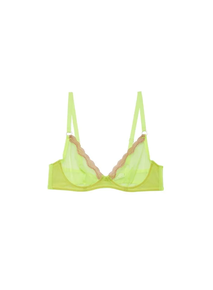 Fleur Du Mal Fuller Cup Bras Women Sheer Tulle Demi Bra Neon Lemon Fleur Du Mal Fuller Cup Bras Women Sheer Tulle Demi Bra Neon Lemon