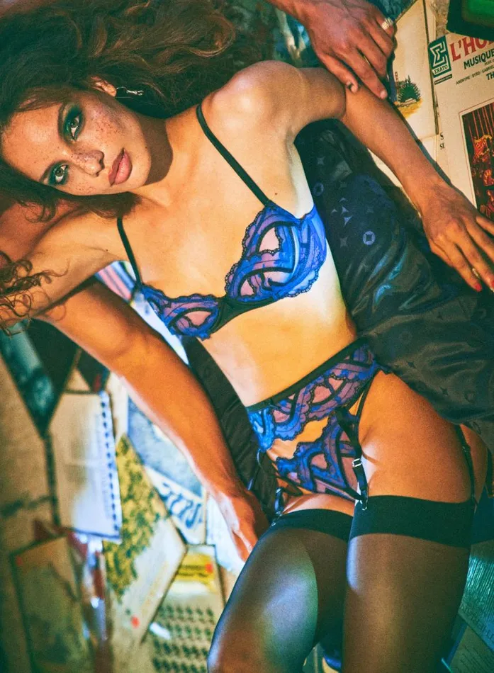 Fleur Du Mal Garters and Belts Women Hendrix Embroidery Garter Electric Blue Fleur Du Mal Garters and Belts Women Hendrix Embroidery Garter Electric Blue