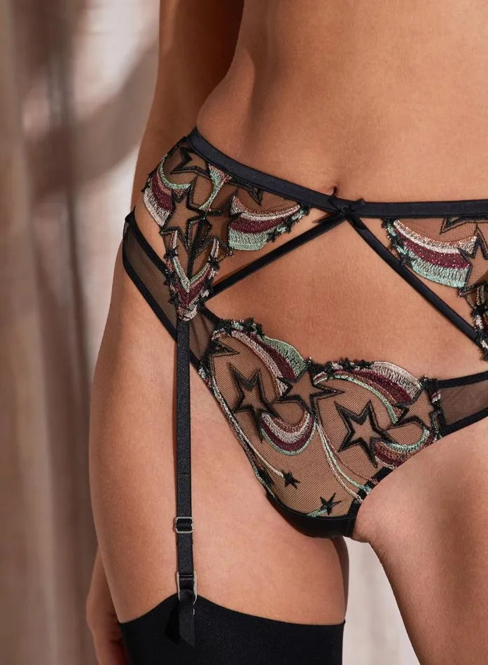 Fleur Du Mal Garters and Belts Women Shooting Star Embroidery Garter Belt Black Fleur Du Mal Garters and Belts Women Shooting Star Embroidery Garter Belt Black