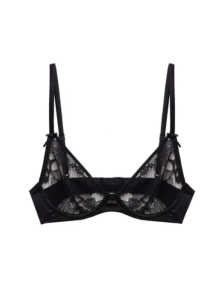 Fleur Du Mal Pleasure Women Magnolia Lace Unlined Demi Bra Black Fleur Du Mal Pleasure Women Magnolia Lace Unlined Demi Bra Black