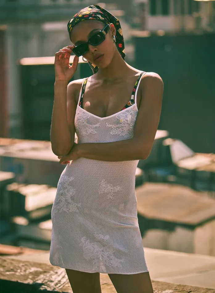 Fleur Du Mal Slips Women Lace Pointelle Mini Dress Ivory