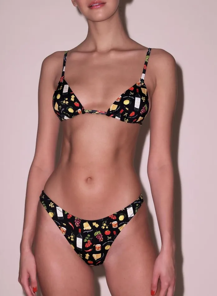 Fleur Du Mal Swim Women Grommet Triangle Bikini Top Black Ciao Amore Print Fleur Du Mal Swim Women Grommet Triangle Bikini Top Black Ciao Amore Print