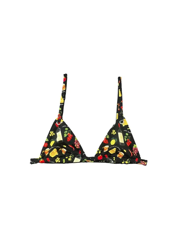 Fleur Du Mal Swim Women Grommet Triangle Bikini Top Black Ciao Amore Print Fleur Du Mal Swim Women Grommet Triangle Bikini Top Black Ciao Amore Print