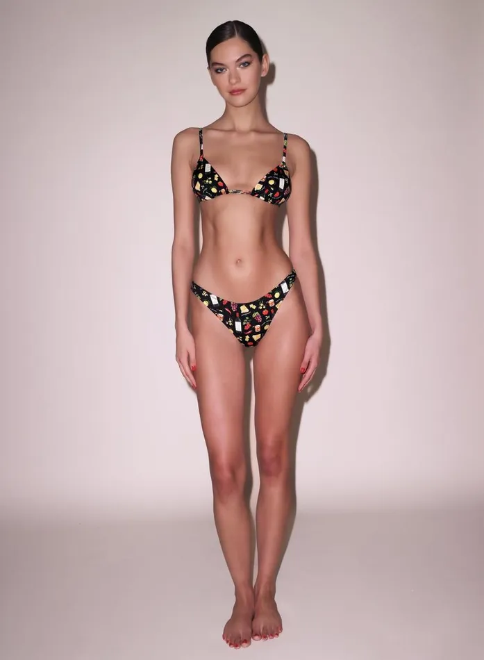 Fleur Du Mal Swim Women Grommet Triangle Bikini Top Black Ciao Amore Print Fleur Du Mal Swim Women Grommet Triangle Bikini Top Black Ciao Amore Print