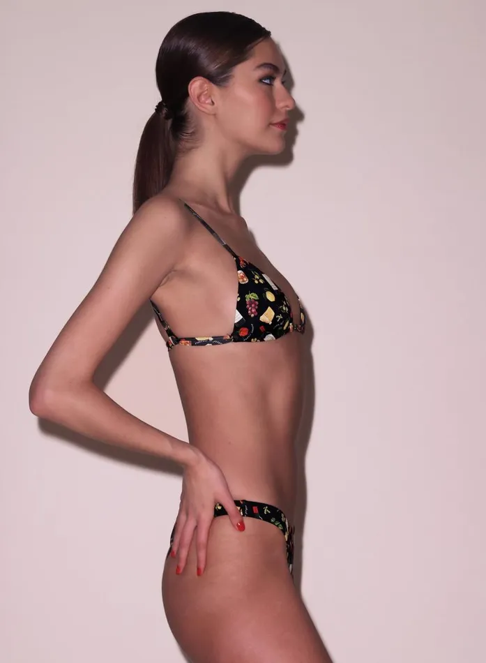 Fleur Du Mal Swim Women Grommet Triangle Bikini Top Black Ciao Amore Print Fleur Du Mal Swim Women Grommet Triangle Bikini Top Black Ciao Amore Print