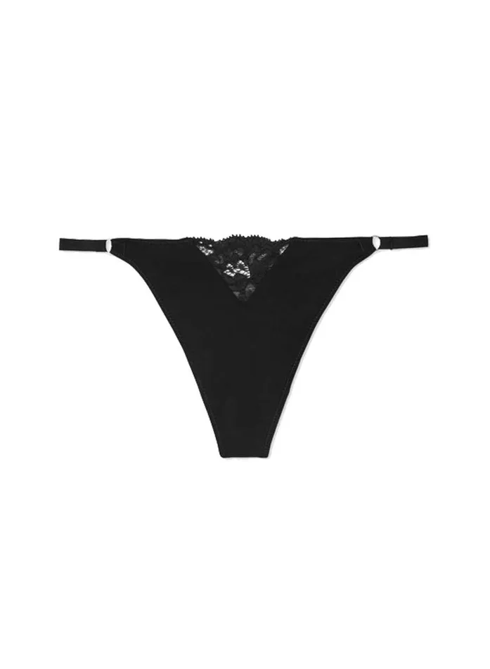 Fleur Du Mal Thongs Women Charlotte Lace No Show VString Black Fleur Du Mal Thongs Women Charlotte Lace No Show VString Black