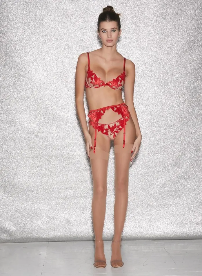 Fleur Du Mal Thongs Women Lily Embroidery Hipster Thong Rouge Velvet